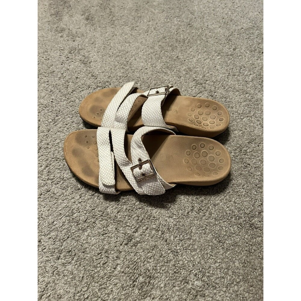 Vionic Skylar Sandals Snake Skin Patent Leather Strappy‎ White Womens Size 10